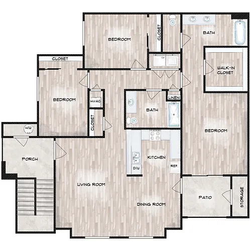 Floor plan Three Bedroom 2 Bath