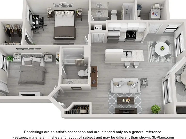 A 3D floor plan rendering of The Martinique.