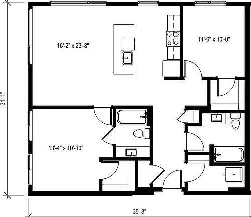 Floor plan 2 Bed/2 Bath-B13.2