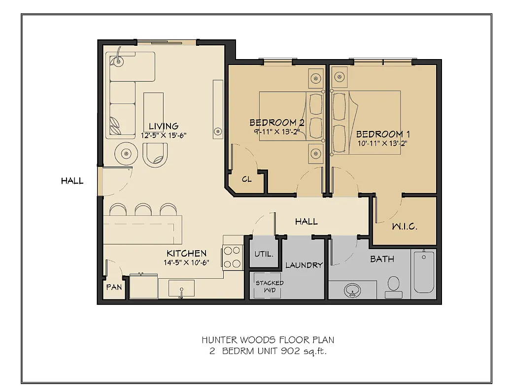 Floor plan 2 Bed 1 Bath