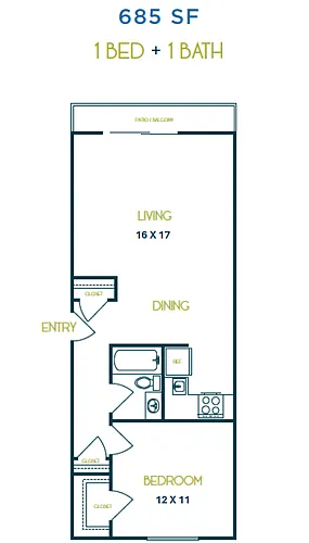Floor plan One Bedroom One Bath Lg