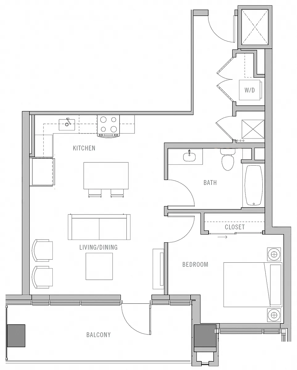 Floor plan 1 Bed-1 Bath-K
