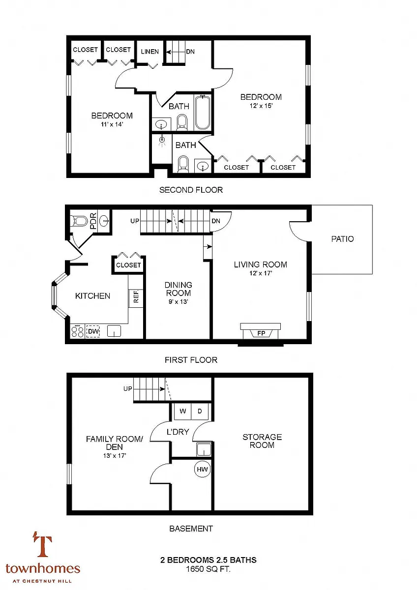 Floor plan Townhomes at Chestnut Hill-2 Bdrm 1650 Sqf
