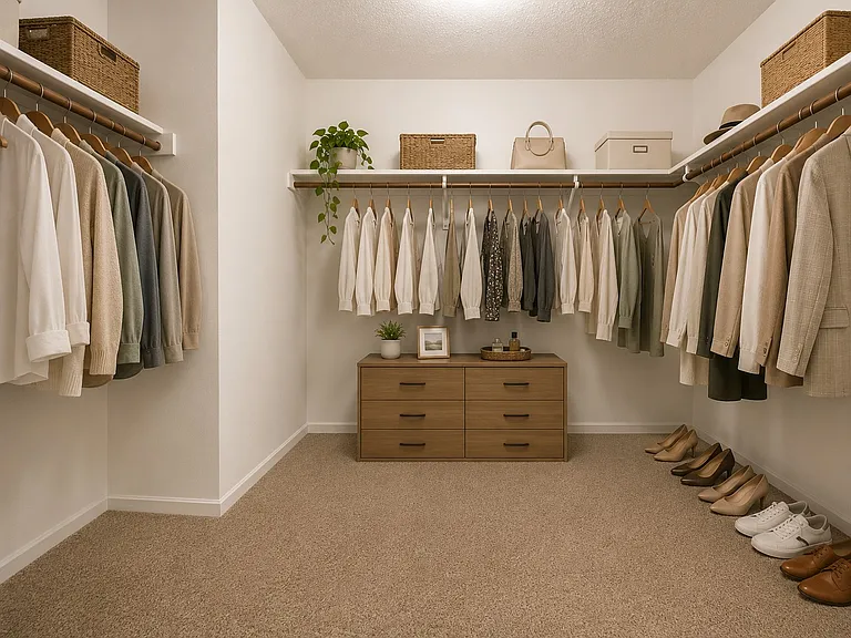 Walk-in closet virtually staged