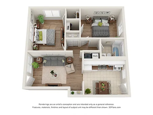 Floor plan 2 Bedroom, 1 Bathroom