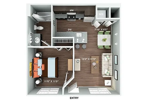 Floor plan Beaufort 1 Bedroom 1 Bath Renovated