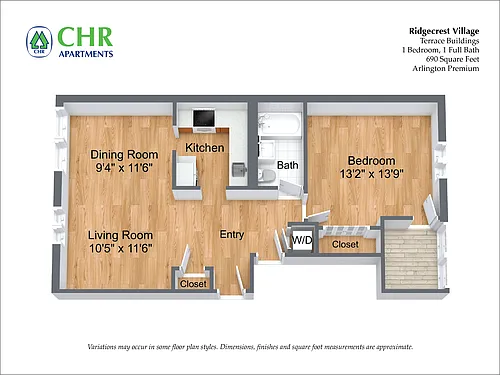 Floor plan 1 Bed/1 Bath - Edgemere