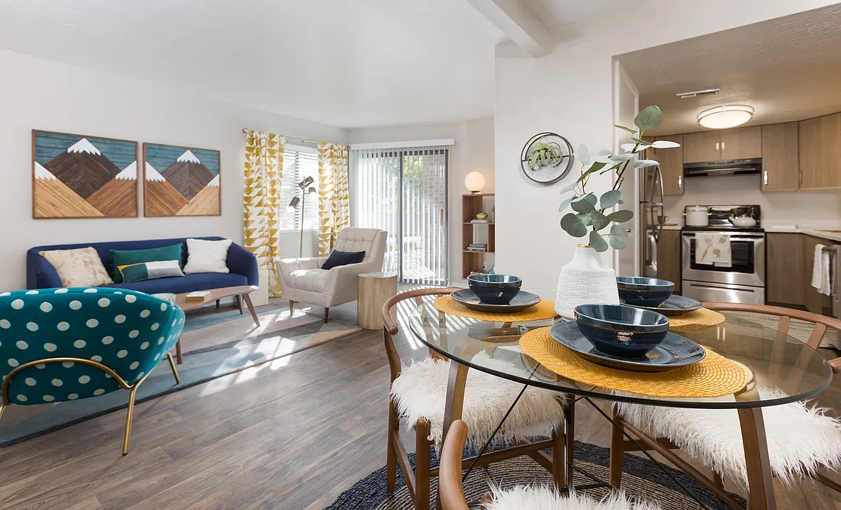 Clover Creek Apartments Model Dining Room and Living Room - Clover Creek