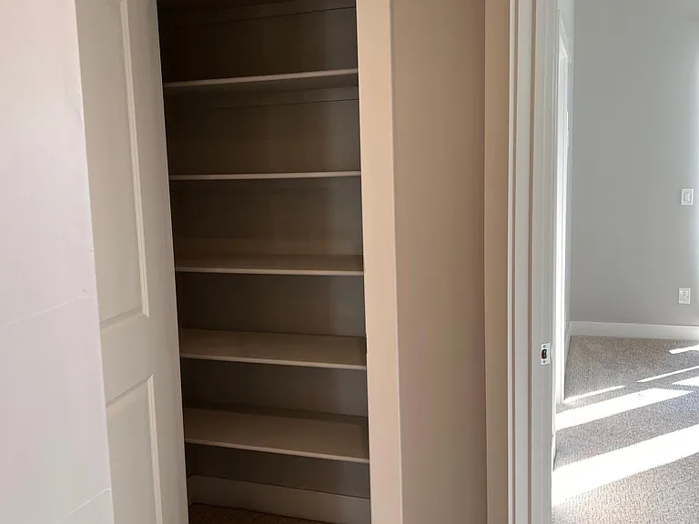 The linen closet is located on the second level.
