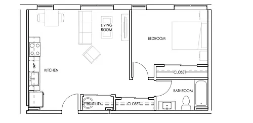 Floor plan One Bedroom One Bath Deluxe