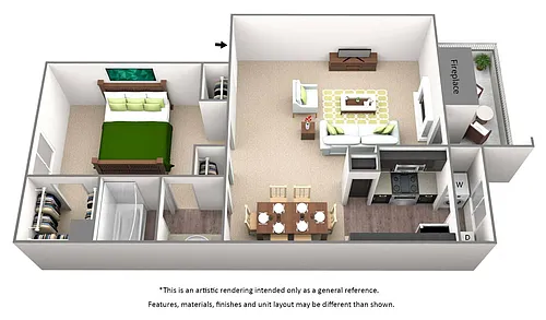 Floor plan 1 Bed 1 Bath - A2