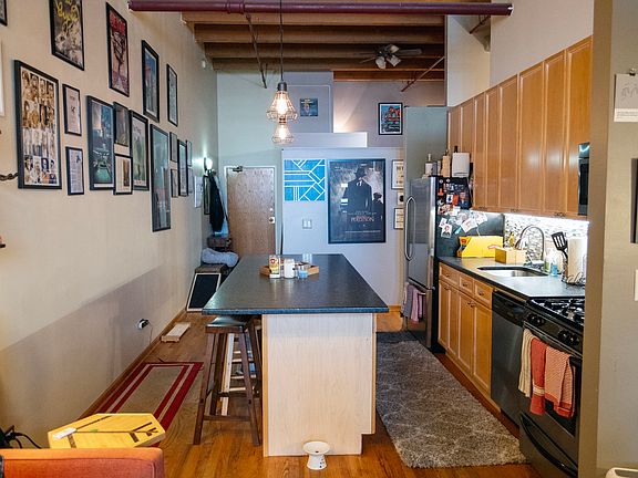 The kitchen, including a dishwasher