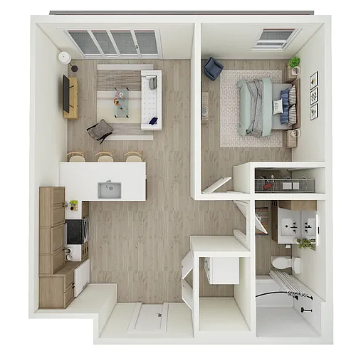 Floor plan 1 Bed 1 Bath - MFTE - a77.1