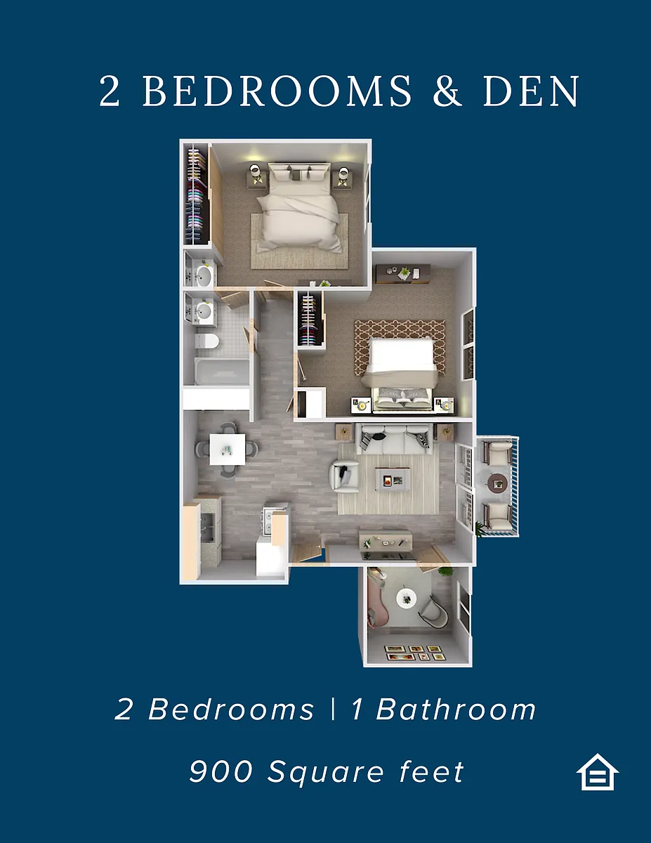 Floor plan 2 BD 1 BA w/ den