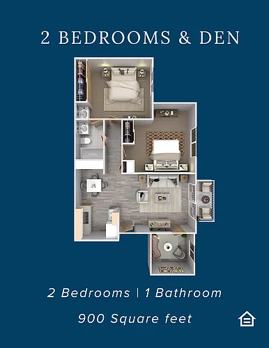 Floor plan 2 BD 1 BA w/ den