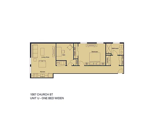 Floor plan One Bed One Bath W/ Den - Plan U