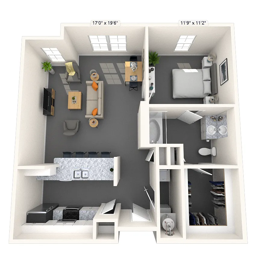 Floor plan Traditional 1x1 660-880 SF