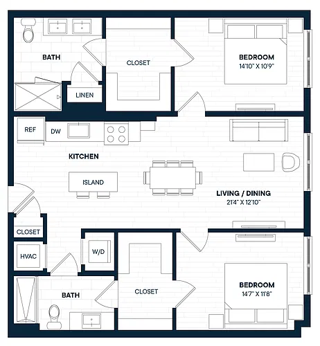 Floor plan 2 Bed 2 Bath-B4
