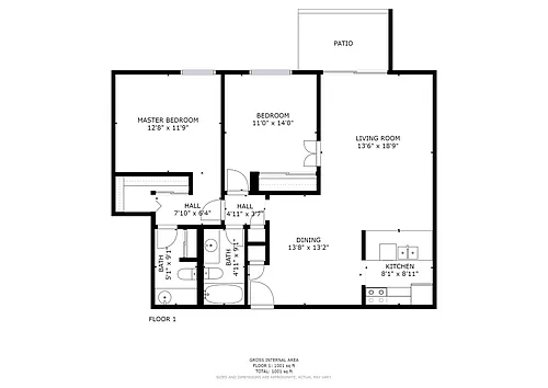 Floor plan 2 Bdrm 1 and half Bath