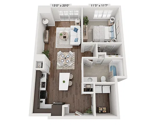 Floor plan One Bedroom A1A