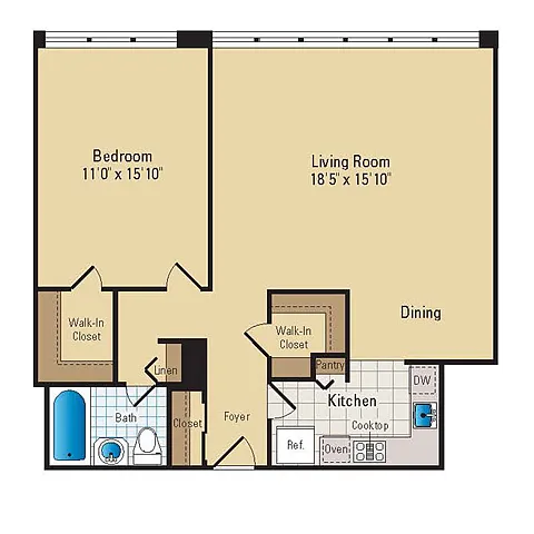 Floor plan 1 Bed - 1 Bath | A08
