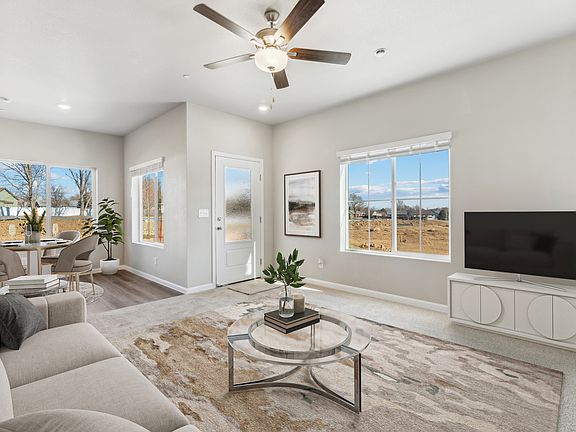The family room is off of the kitchen and dining room.