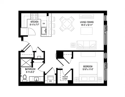 Floor plan 1 Bed/1 Bath-1B