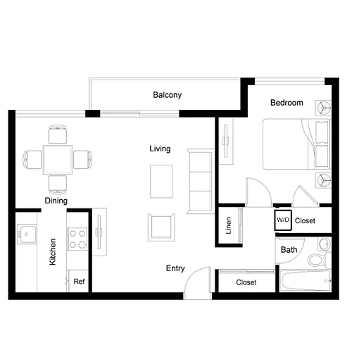 Floor plan 1 Bedroom, 1 Bath 900 SF 11E