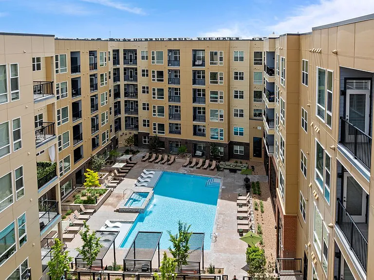 View from above of pool and sundeck