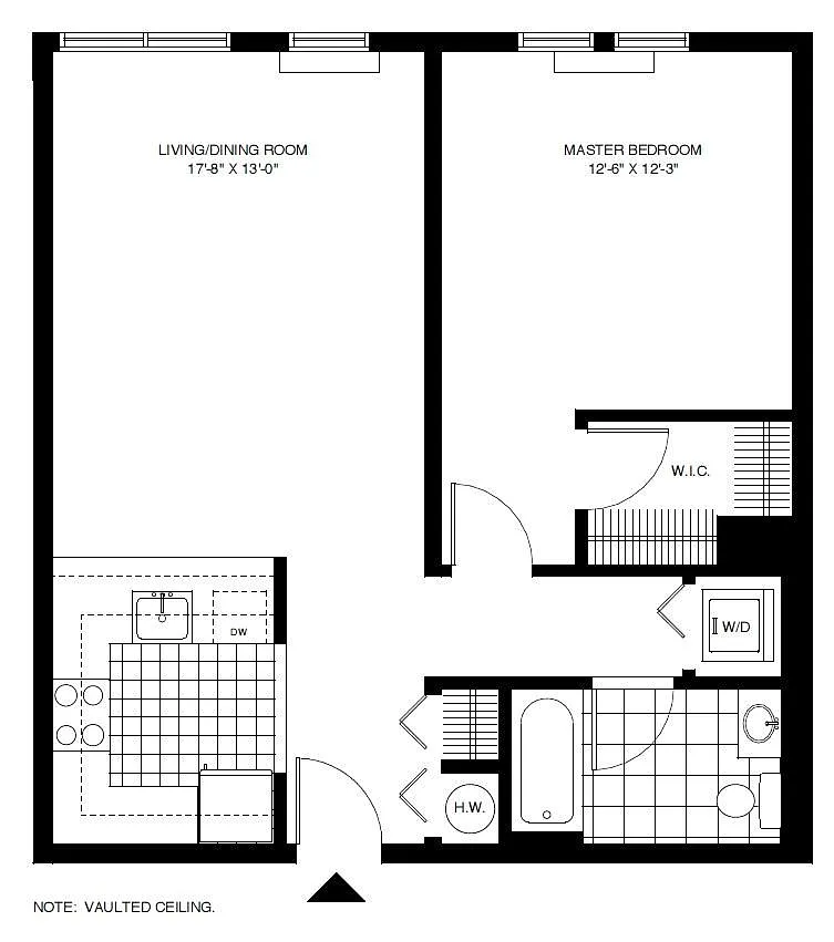Floor plan P1 1BR 1BA (760 SF)