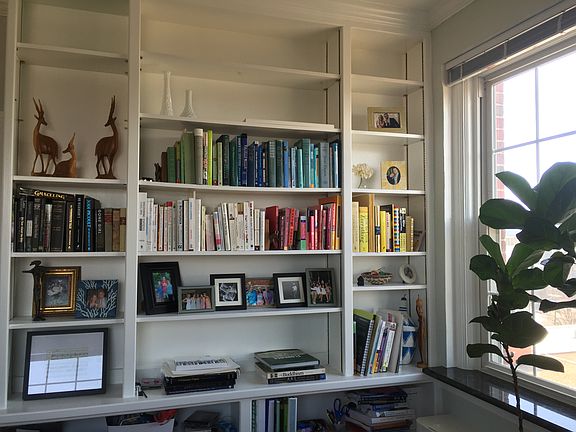 Wonderful built-in bookcases give the apartment great character.