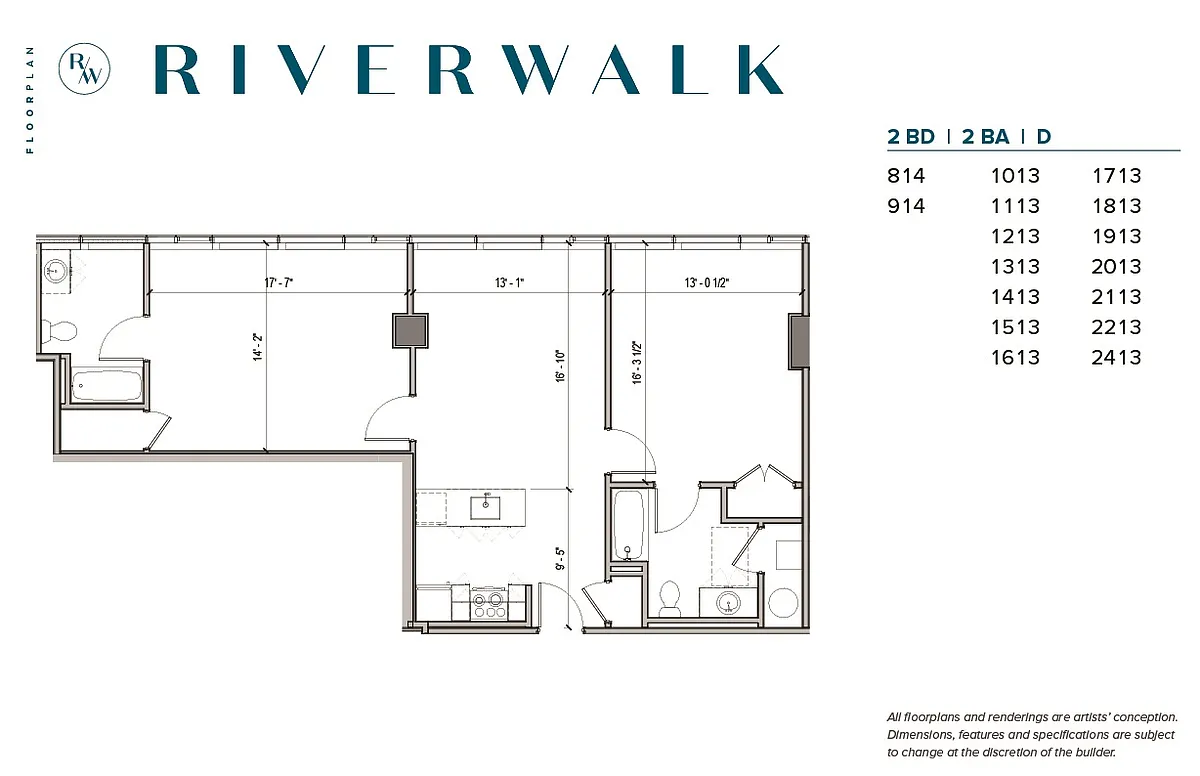Floor plan 2 Bedroom for Sept 7th move in