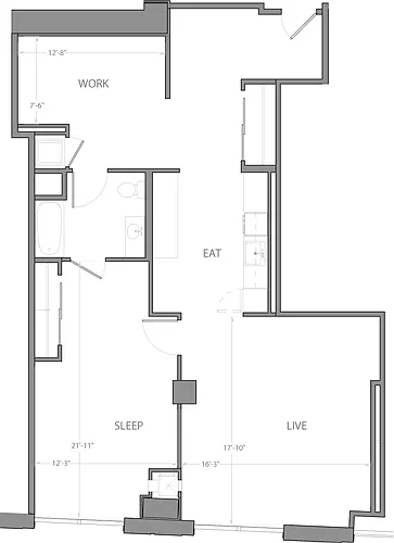 Floor plan 1 Bedroom T with Den
