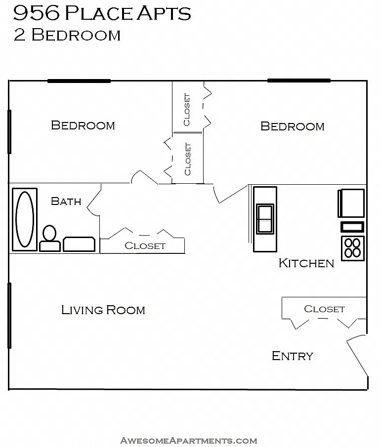 Floor plan Updated 2 Bedroom 1 Bath (sm)