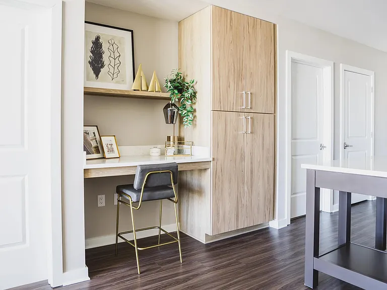 Built-in desk and shelving.