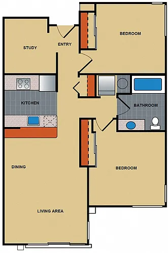 Floor plan Ellipse 2 Bedroom 1 Bath
