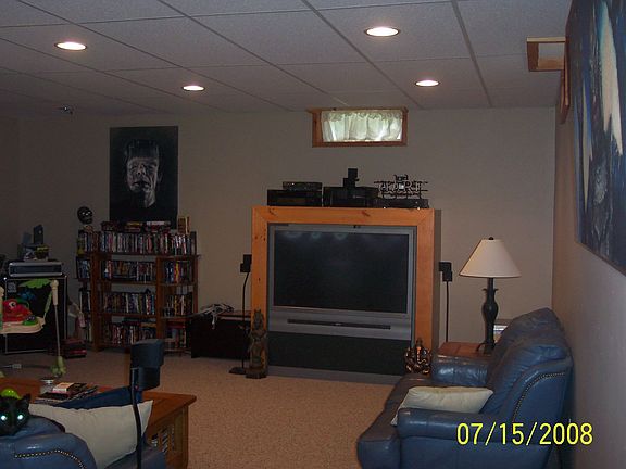 built in large screen TV with theater like lighting