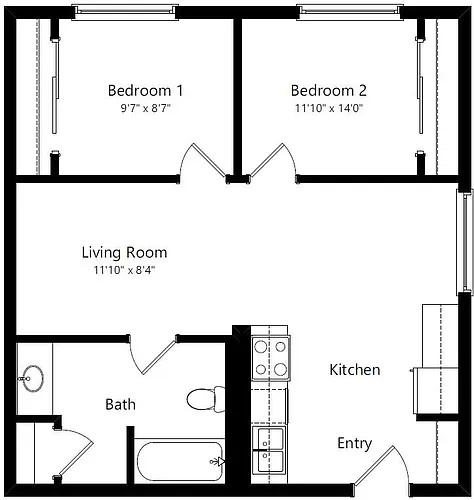 Floor plan Two Bedroom One Bath