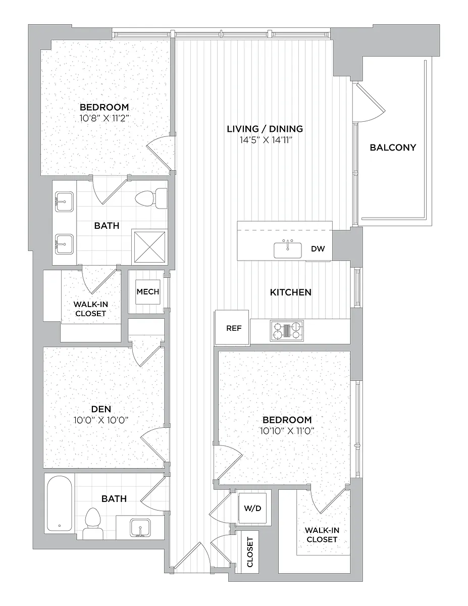 Floor plan 2 Bed/2 Bath Den-D1