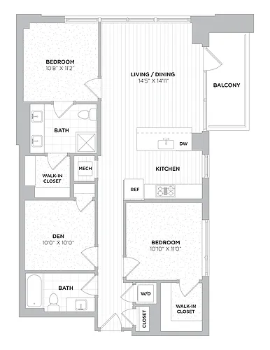 Floor plan 2 Bed/2 Bath Den-D1