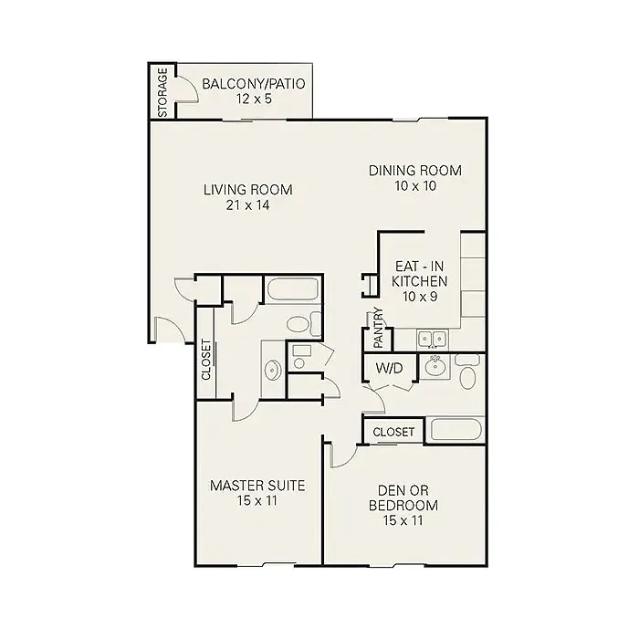 Floor plan 2 Bed/2 Bath Up