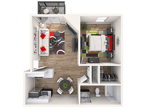 Floor plan A2: 1 Bed 1 Bath