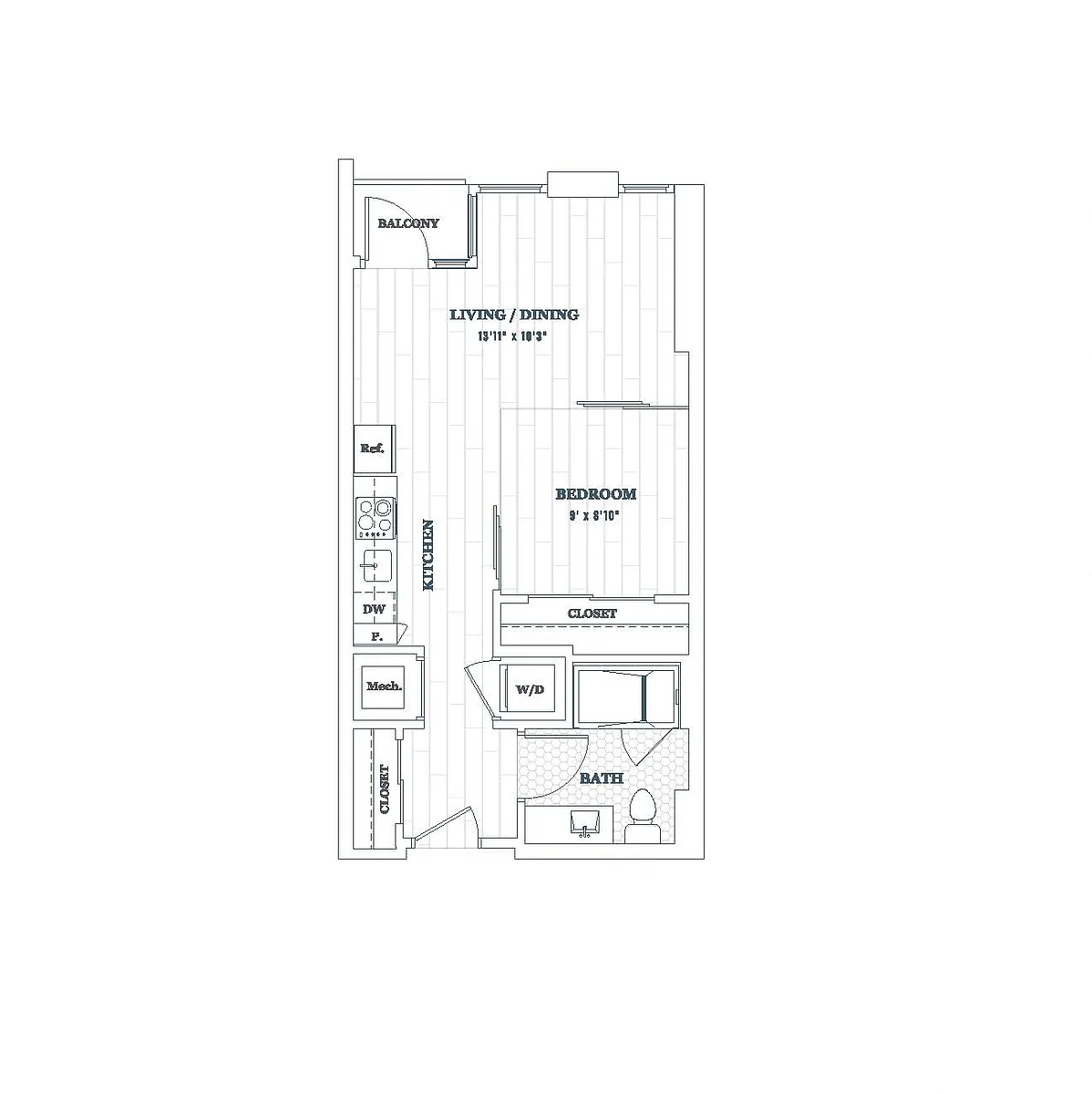 Floor plan 1 Bed - 1 Bath | aj4