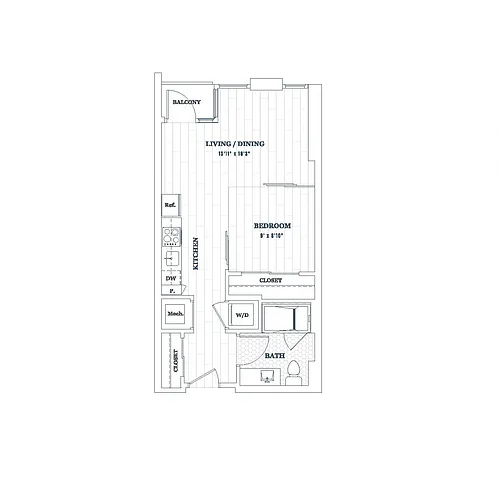 Floor plan 1 Bed - 1 Bath | aj4