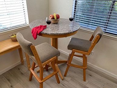 Bright Kitchen and eating area.