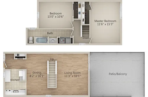 Floor plan 2 Bed 1 Bath TH