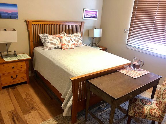 Queen bed, 2 night stands with drawers, Tall dresser, Writing Desk, Double door closet