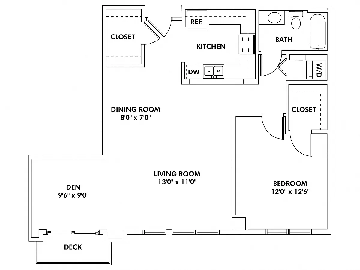 Floor plan K2 - 1 Bedroom - Den Flat