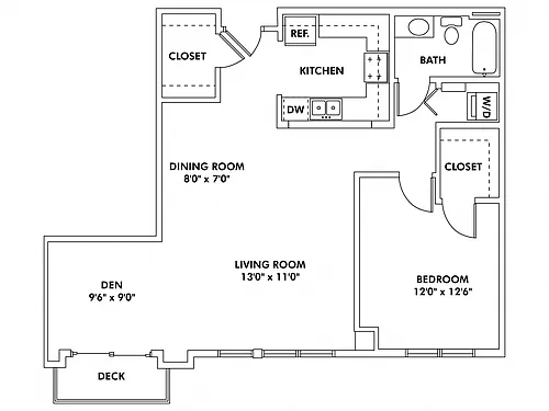 Floor plan K2 - 1 Bedroom - Den Flat