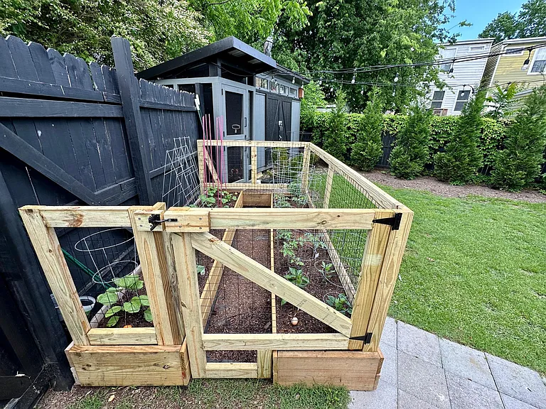 Garden space. Chicken coop is no longer there and replaced with gated storage.